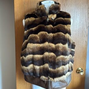 Chico’s Faux Fur striped brown tan cozy vest Size 2